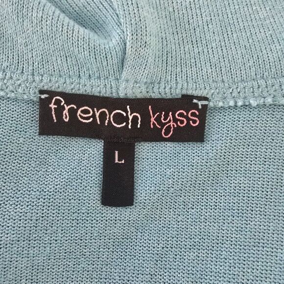French Kyss Blue Hoodie Full Zip Size Large Soft Summer Knit - Picture 7 of 9